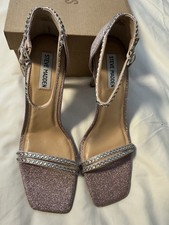 Steve Madden Blush Glitter Rhinestone Ankle Strap Strappy Heels Women's Size 10