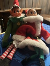 Lot Of 2 Elf On The Shelf Dolls Red And Green Blue Eyes Mischievous Faces