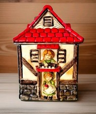 Ceramic Cookie Jar Red Roof Cottage Children Sanyei Mfg Japan Vintage 