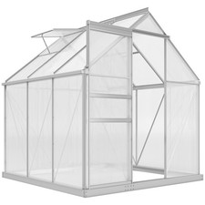 Outsunny Polycarbonate Walk-in Garden Greenhouse w/ Sliding Door Silver Tone