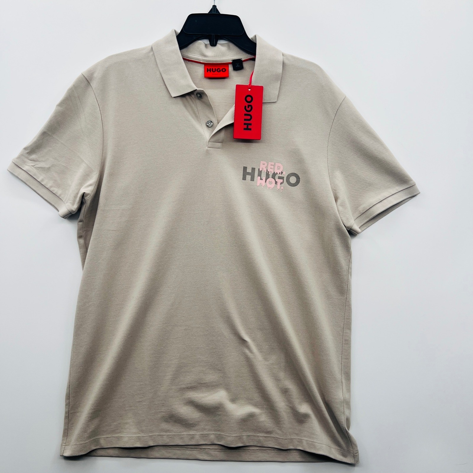 NEW HUGO BOSS Red Hot Regular Fit Polo Shirt Men Beige Short Sleeve Size L $98 thumbnail 2
