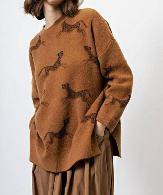 Easel Cheetah Print Drop Shoulder Round Neck Long Sleeve Pullover Sweater 1X