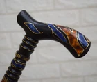 Handmade Ebony Wood Walking Cane: Lapis and Amber Inlay Stick (35 inch)