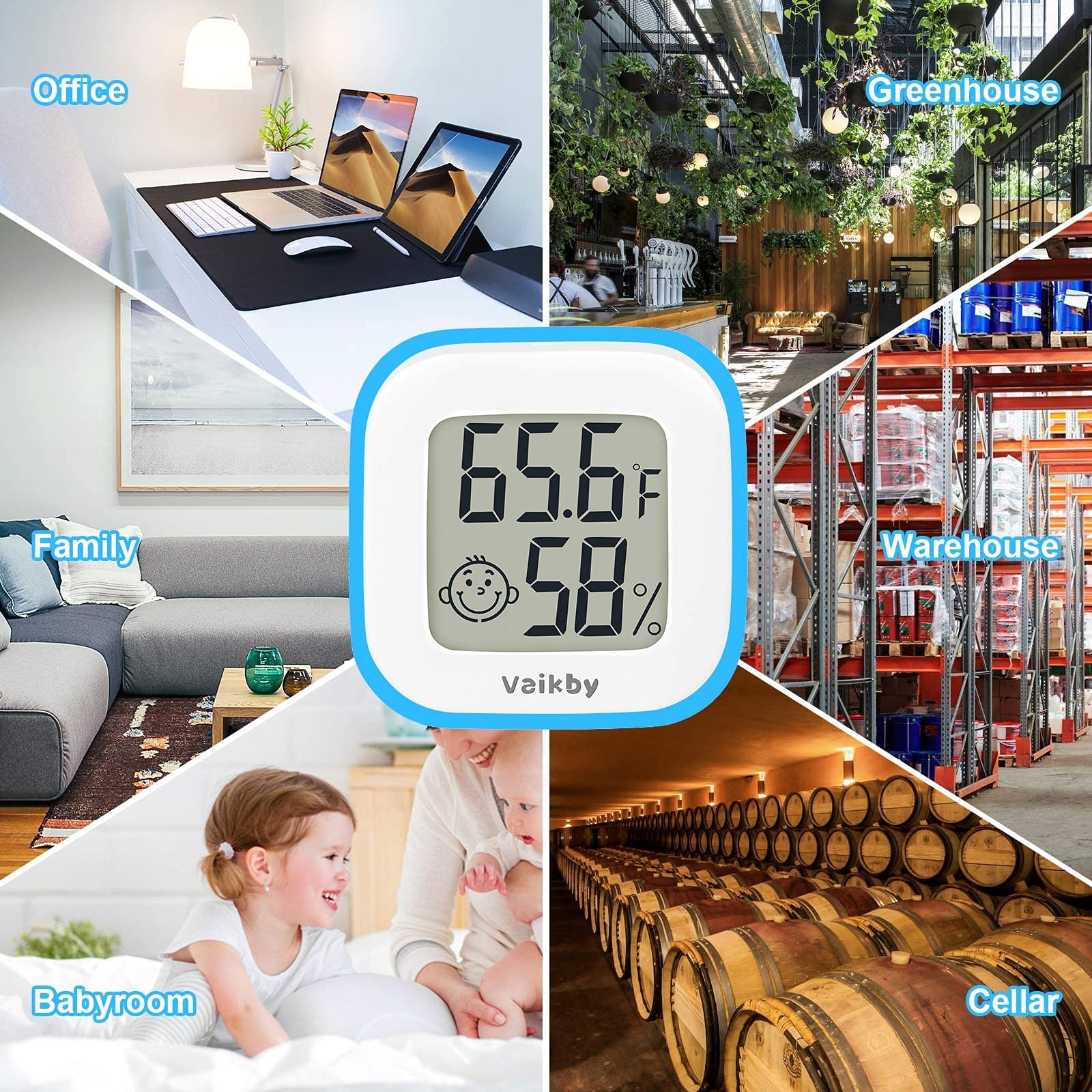 Vaikby Indoor Thermometer 2Pack Humidity Gauge Meter Digital Hygrometer Room ...