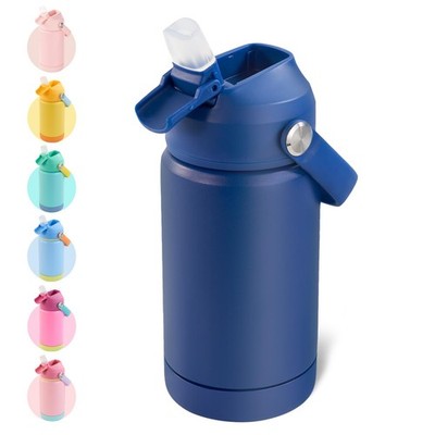 BPA Free Water Bottle for Office , 12oz Stainless Steel Thermos w/ Straw, Blue