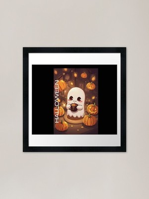 Cozy Chibi Ghost Aufkleber Gerahmtes Kunst Gerahmtes Wandbild Poster Leinwanddruck Bild