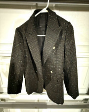 Mina Self Women  s Black Pinstriped Button Front Long Sleeve Blazer Jacket L