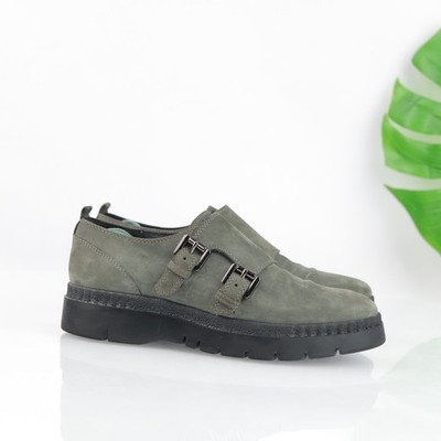 Geox Womens Emsley Monk Strap Loafers Size 37 7 Petrol Green Suede Platform Shoe