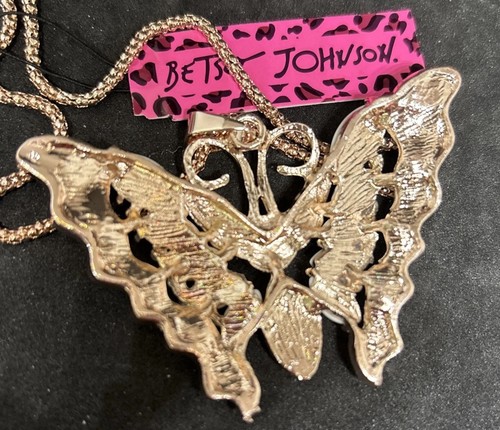 Betsey Johnson Large Opals And Crystals Gold BUTTERFLY Pendant NECKLACE NWT - Picture 8 of 11