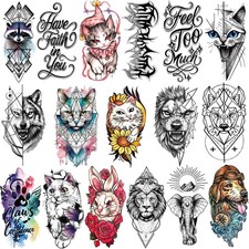 Temporary Tattoos for Kids and Adults, 77 Sheets Waterproof Cat Dog Animal De...