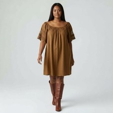 OLD NAVY Flutter-Sleeve 100% Cotton Mini Swing Crochet Dress Plus Size 2X Mocha
