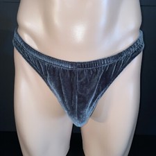 Vintage Intimo Soft Crushed Velvet Charcoal Grey Pouch Thong Size Small
