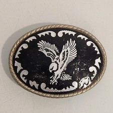 Vintage Silver Black Eagle Collectable Belt Buckle Made in USA
