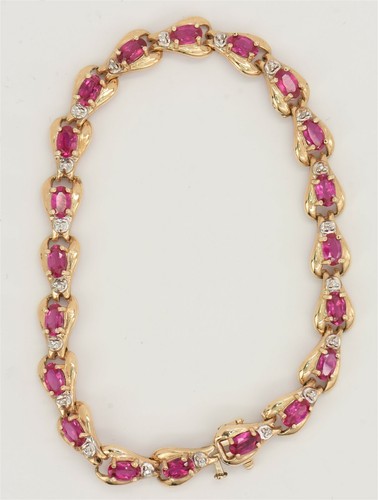 10K Gold Synthetic Ruby Diamond Bracelet 7.7g 7.4inch RG0129 - Picture 3 of 4