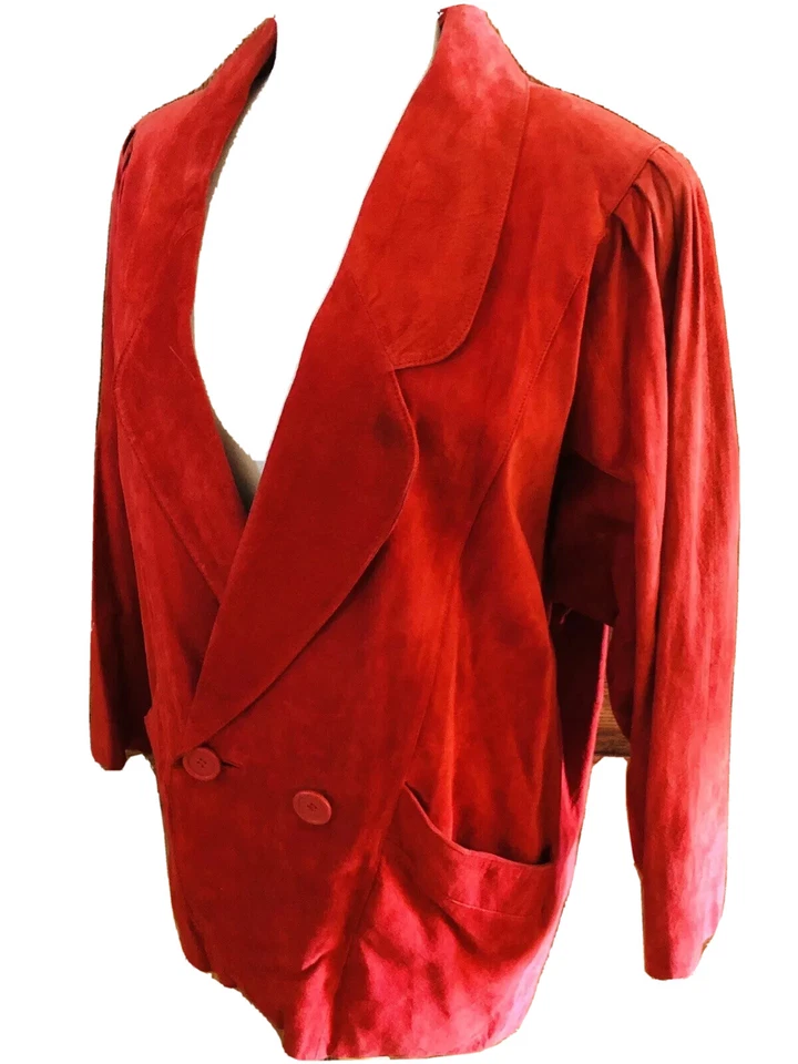 Abrigo Chaqueta De Gamuza Roja Diseños De Cuero G-111 De Colección Años 80 Identidad Global Mujer Med