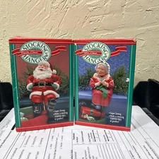 Santa Claus & Mrs. Claus Stocking Holders 1988 Vintage In Original Boxes