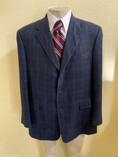 HART SCHAFFNER MARX Gold Trumpeter Men  s Size 46R Navy Blue Glen Plaid Blazer