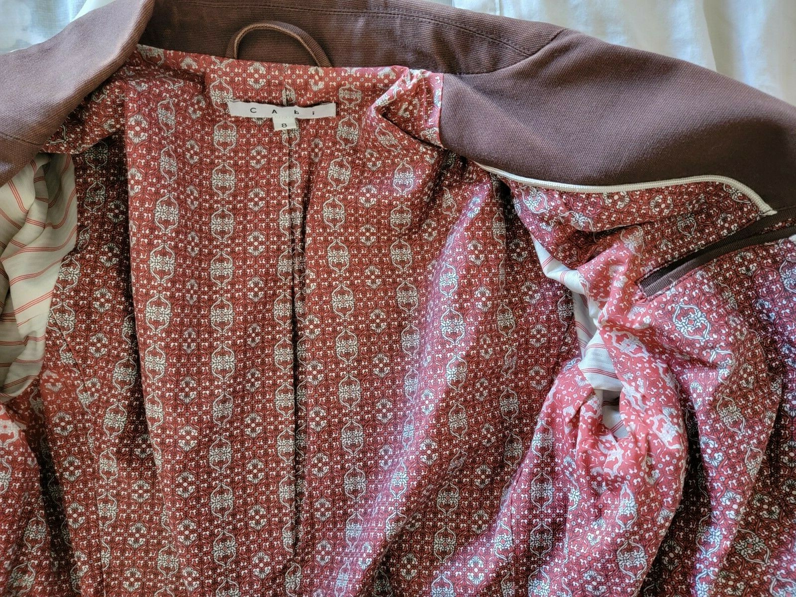 CAbi Solid Brown One Button Tie Back Collar Coat … - image 12