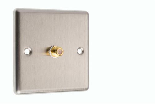 TV Satellite Wall Plate-Easy Fit (Front/Rear) Type F Connection Stainless Steel - 第 1/1 張圖片