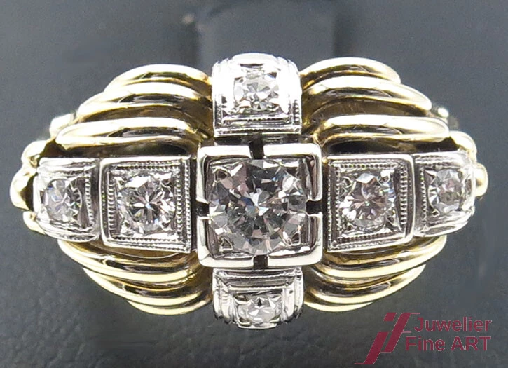 Klass. Damenring 14K GG/WG - Diamantbesatz zus. ca. 0,35 ct W/si - 6,11 g - 52,5 - Bild 2 von 4