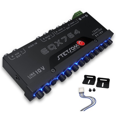 EQX764 7 Band Equalizer, Pre-Amp Car Audio Graphic Equalizer with 4 Inputs (R...