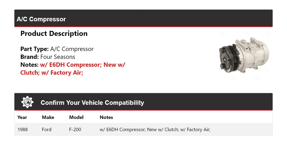 Ford F-200 1988 compresor de aire acondicionado 4 estaciones Foto 2 de 4