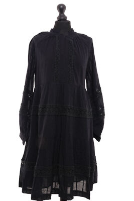 bloom Boho Kleid 38 schwarz bestickt Langarm 100% Baumwolle NEU