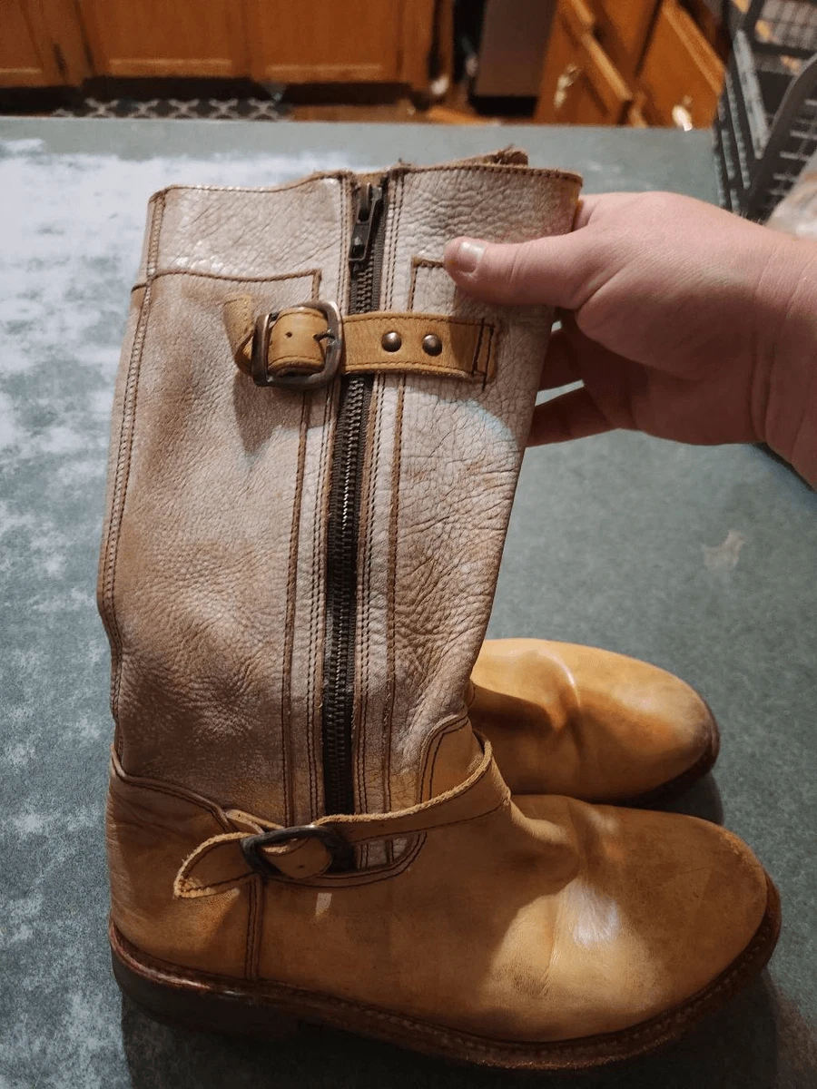 Bed Stu Gogo Moto Strap Rustic Boot Tan White Distressed Buckles