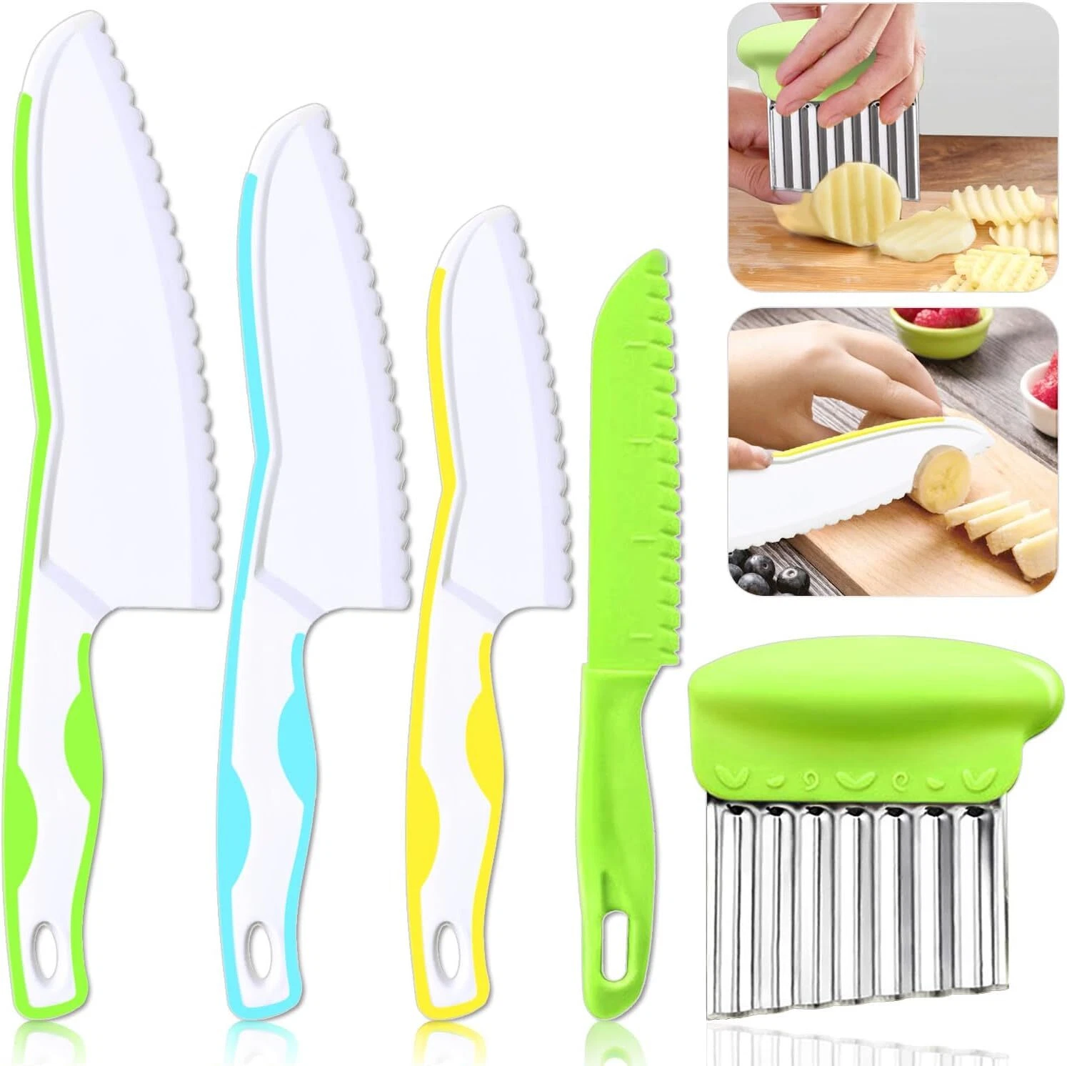 5 Pcs Kids Knives, Kids Safe Cooking Knife, Plastic Kids Kitchen Knife Set