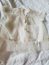 Vintage Baby Dress With Muticolor Embroiderey, Ruffled Bottom Trim  Silk Bows