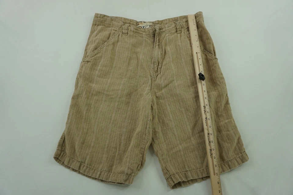 Bermudas cortas BKE 100 % lino para hombre beige a rayas talla 36 bolsillos delanteros planos Foto 4 de 4