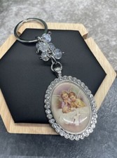 4" Silver-Tone Rhinestone Beaded Pendant Guardian Angel Keychain New Free Ship