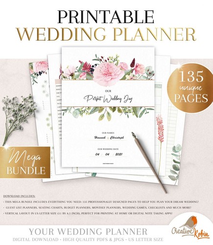 wedding planner wedding budget checklists printable planner 135 page ebay