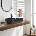 Black Ceramic Vessel Sink Rectangle, Bathroom Vanity Basin Top w/ Faucet & Drain