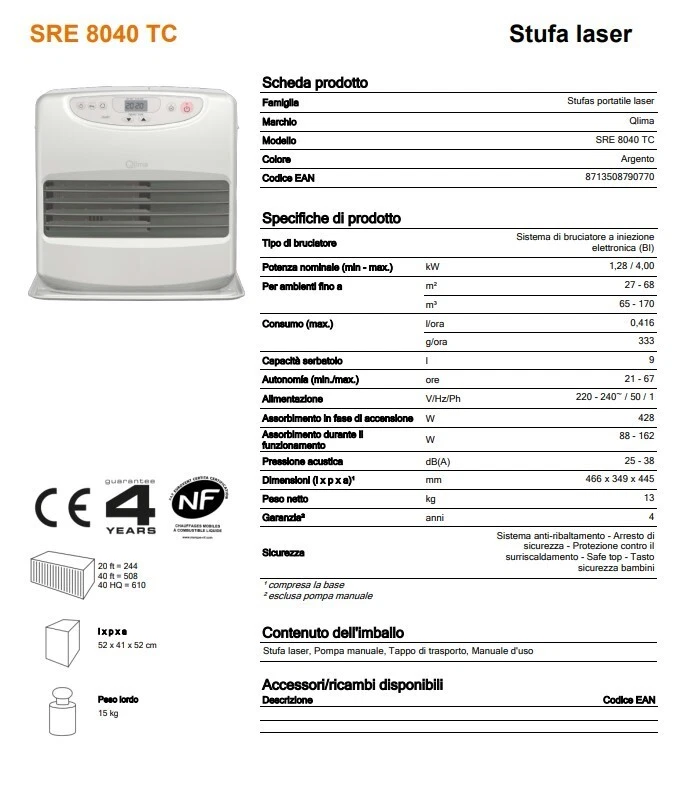 STUFA A COMBUSTIBILE QLIMA LASER SRE 8040 TC ELETTRONICA AUTOMATICA SENZA CANNA - Immagine 4 di 4