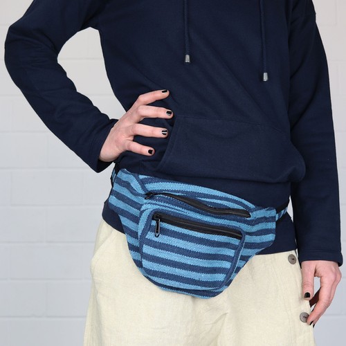Gürteltasche Bob gestreift hell blau dunkel blau Bauchtasche Hüfttasch Festival - Picture 5 of 6