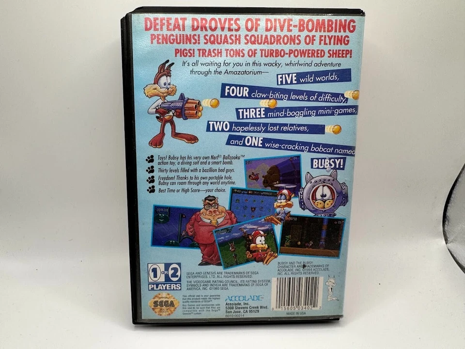 Bubsy II 2 (Sega Genesis, 1994) CIB * TESTED * Complete With Box, Manual, Cart - Image 2 of 3