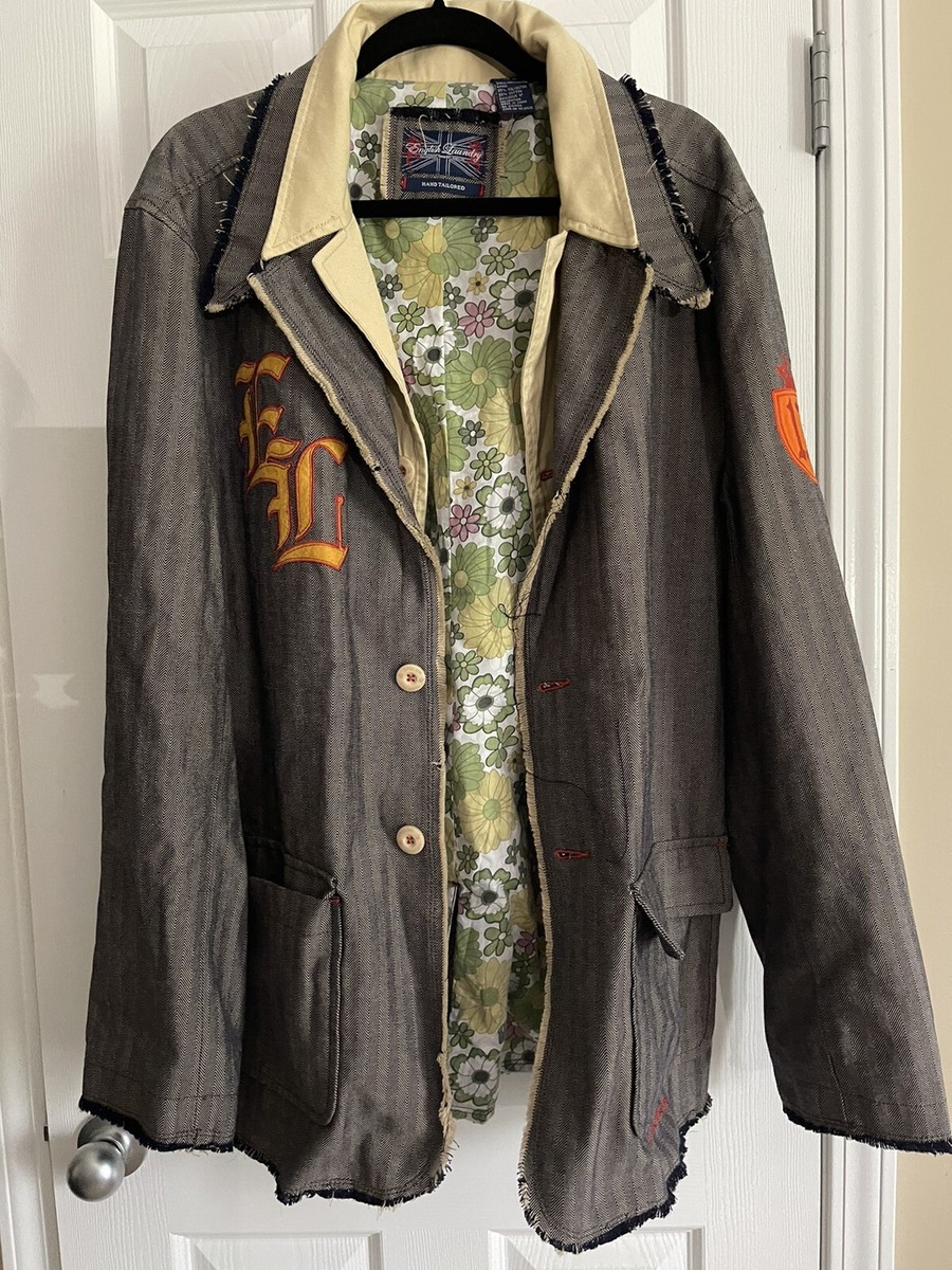 English Laundry Men's Striped Graphic Fringe Blazer coat Hand