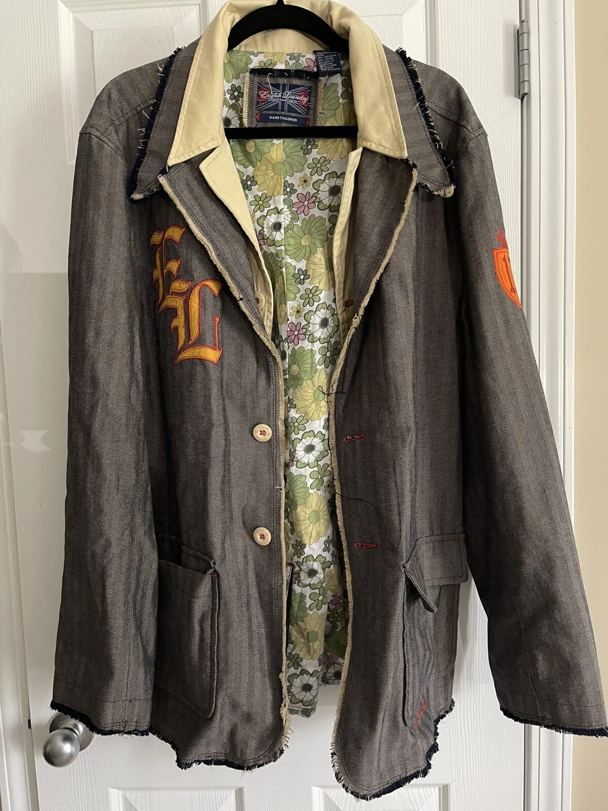 English Laundry Men's Striped Graphic Fringe Blazer coat Hand Tailored XL