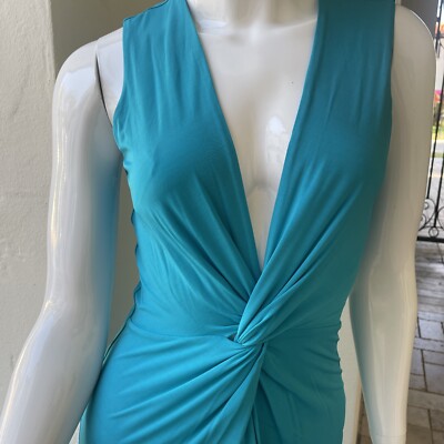 NWT Bebe Low Cut Twisted Front Turquoise Dress Size XS