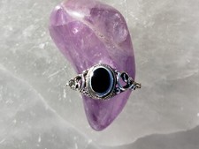 925 Sterling Silver Black Agate Ring: Oval Gemstone, Sizes 5-10