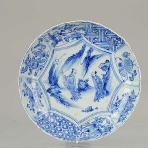 Antique Chinese Porcelain Late Ming Ca 1600 China Literati Cranes Rocks