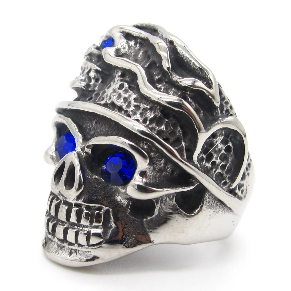 MENDEL 男式不锈钢朋克 Outlaw 骑手 CZ 骷髅戒指男式 7-15 码 — 第 2/4 张图片