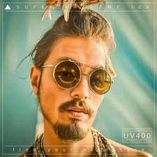 Retro Smiley Face Double Flip Up Round Circle Lens Hippie Sunglasses