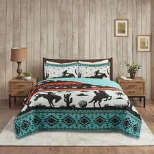 3 Piece Southwestern Cowboy Quilt Set Rustic Bedspread with Western Flair