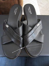 Cole Haan Grand OS Black Leather Cork Wedge Heel Platform Sandals - Size 8B