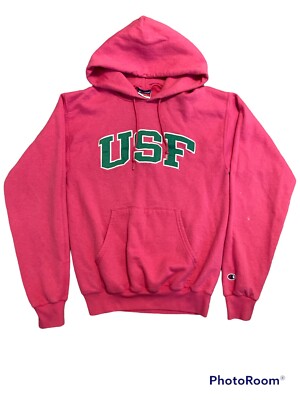 Vintage Champion Womens Pullover Pink USF FL College Hoodie Sm Embroidered 