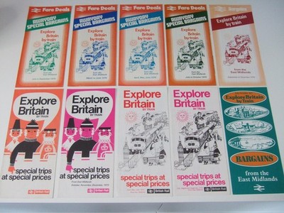 ERKUNDEN SIE GROSSBRITANNIEN MIT DEM ZUG. 10 x BR East Mids Flugblätter. 1972-77. Top Zustand