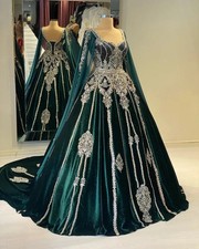 Green Moroccan Kaftan Caftan Muslim Evening Dresses A-line Sweetheart Appliques