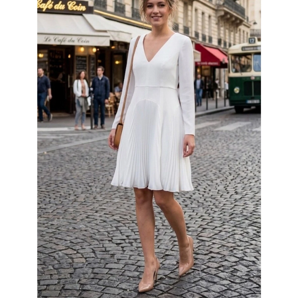 halston heritage white cocktail dress Andie Stretch Crepe Dress 2 / Chalk
